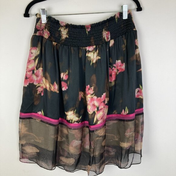 Gary Graham Floral Boho Black Silk Skirt Size 4 Knee Length - Picture 3 of 6